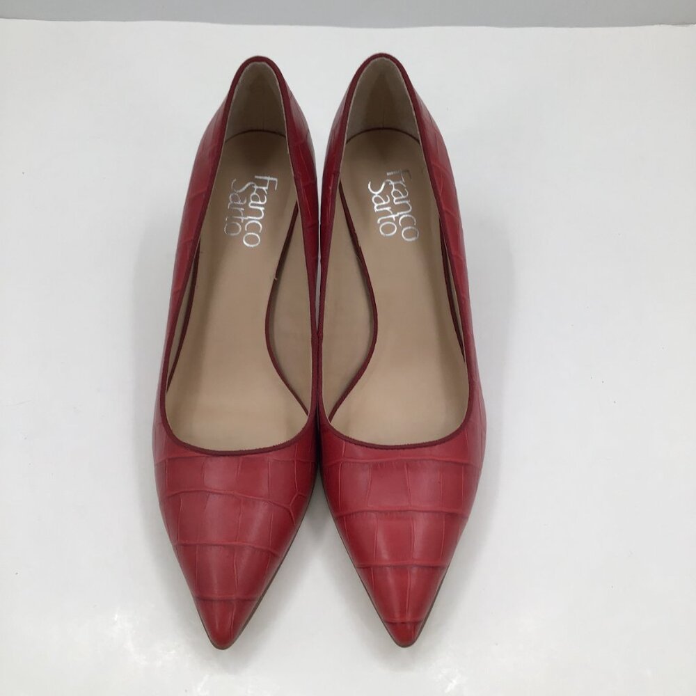 Women's 8M Franco Sarto Tudor 2 Red Leather Pumps 2.5" Heels Croc Pointy Toe - Picture 8 of 14